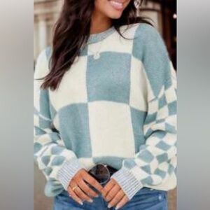 New Boutique Checkerboard colorblock knit sweater plus size 2X 3X🌺🌹🌸